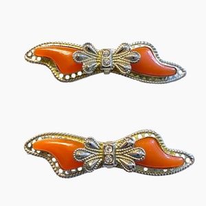 Silver Tone Vintage Style Bow Barrette Pair